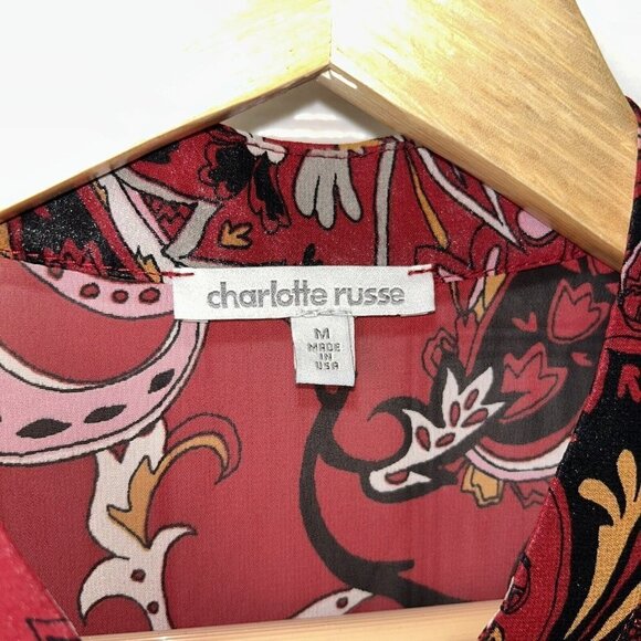 Charlotte Russe Red Floral Boho Long Sleeved Button V-Neck Babydoll Dress Medium - Picture 8 of 10